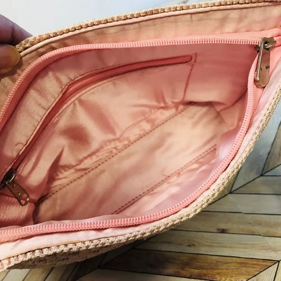 Vintage 70s Retro Style Blush Pink Crochet Beaded Shoulder Purse with Flaws - Picture 5 of 8